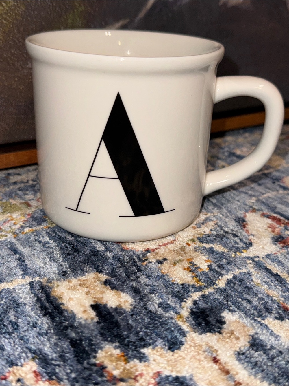 POTTERY BARN WHITE CERAMIC MONOGRAM ALPHABET COFFEE TEA MUG CUP “A”